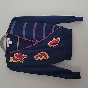 Michelle Stuart faux wrap sweater Sz S Vintage Navy